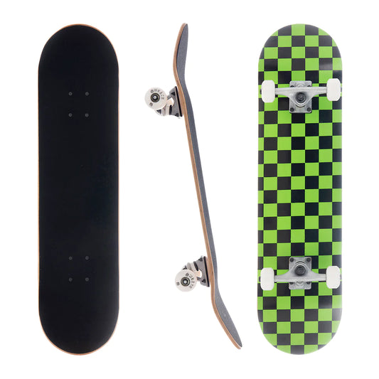 3whys 8.0 Inch Complete Skateboard Green Checker