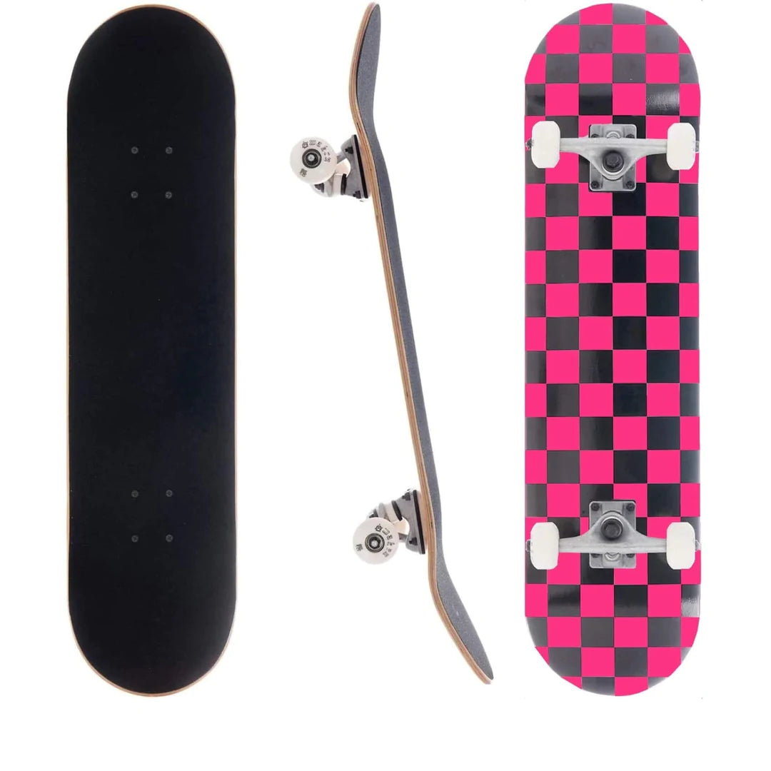 3whys 8.0 Inch Complete Skateboard Pink Checker